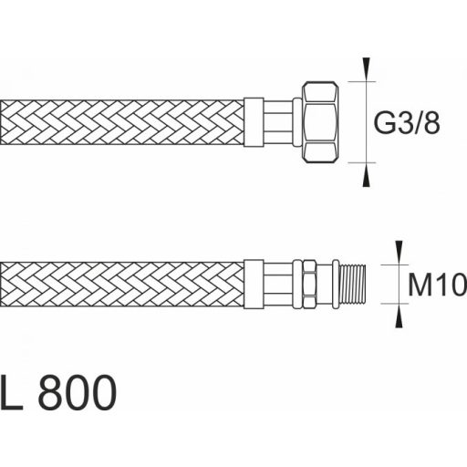 MINOTTI SBA Inox flexibilis bekötőcső 3/8" belső menet - M10 külső menet 800 mm hossz