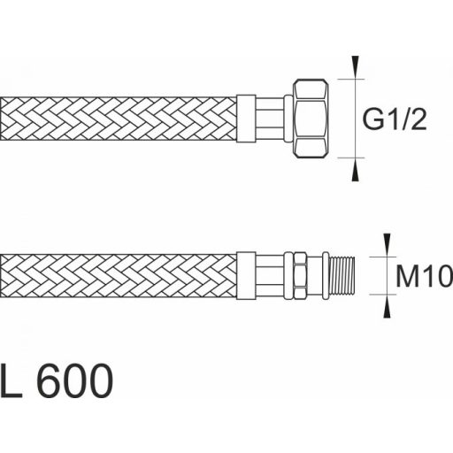 MINOTTI SBA Inox flexibilis bekötőcső 1/2" belső menet - M10 külső menet 600 mm hossz