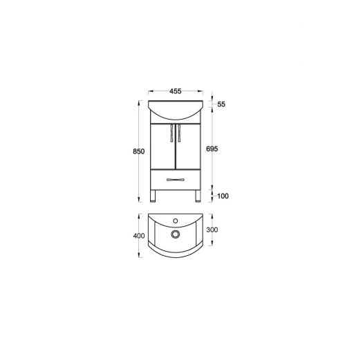 UNI 45 Mosdós Fürdőszobai Szekrény – Magasfényű Fehér – Soft-Close Ajtóval – Nedvességálló, 45 cm