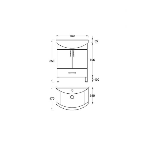 PinoArt UNI 65 Mosdós Fürdőszobai Szekrény – Magasfényű Fehér – Soft-Close – Nedvességálló, 65 cm