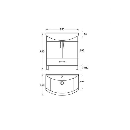 LineART UNI 75 Mosdós alsószekrény – 75 cm | Fényes Fehér, Nedvességálló