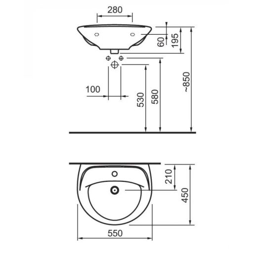 JIKA Lyra Plus kerámia mosdó 550x450x195 mm, fehér