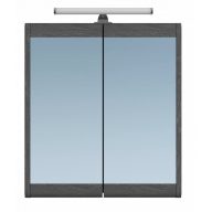   PinoArt Tera 65 Tükörszekrény – Sötétszürke Fa Textúra – LED Világítással – Nedvességálló, 65 cm