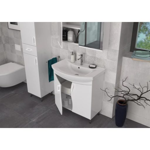 PinoArt SIRIS 75S Mosdós Szekrény – Magasfényű Fehér – Soft-Close – Nedvességálló, 75 cm