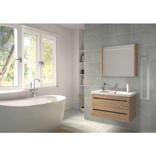 LineART PLAZA 70 cm Függesztett Mosdószekrény Kerámia Mosdóval – Rusztikus Antik Tölgy – Nedvességálló