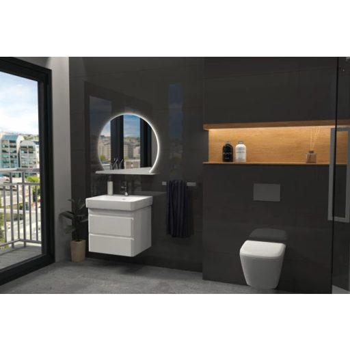 KOREKT Art 80 Íves fürdőszobai tükör polccal és LED világítással – 80x70 cm
