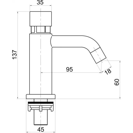 MINOTTI nyomógombos mosdócsap ívelt kifolyóval