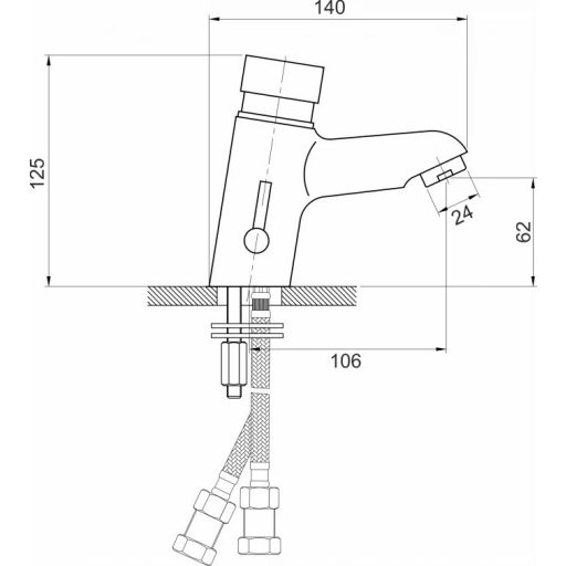 MINOTTI nyomógombos mosdócsap egyenes kifolyóval, meleg-hideg vizes
