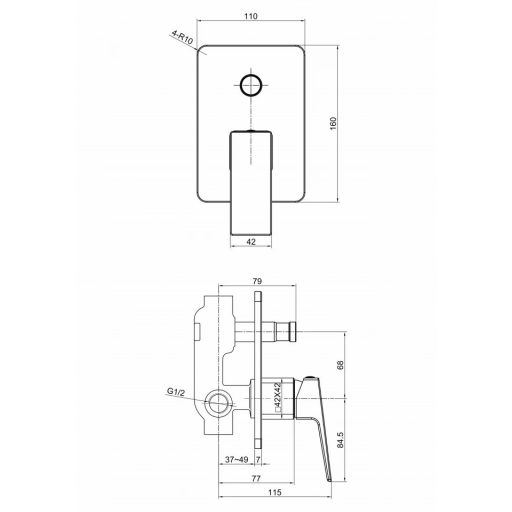 MINOTTI QUADRA NEW Matt Fekete Beépíthető Kád/Zuhany Csaptelep Váltóval