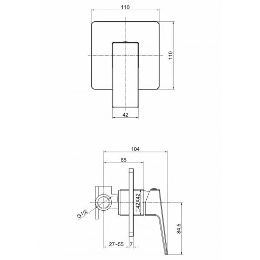 MINOTTI QUADRA NEW Fényes króm 1502 beépíthető zuhany csaptelep váltó nélkül