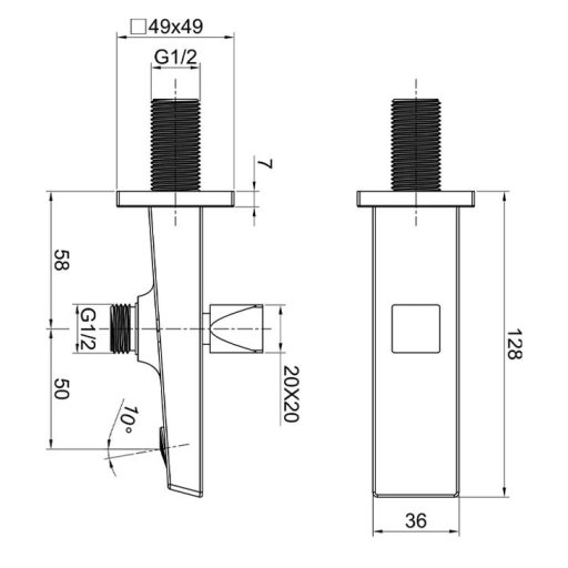 Minotti QUADRA NEW fali kádtöltő kifolyócső zuhanyváltóval, króm – 128 mm