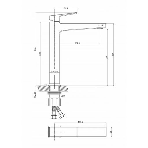 MINOTTI QUADRA NEW Magas mosdócsaptelep - matt fekete
