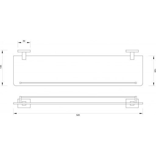 MINOTTI 20700 fürdőszobai üvegpolc, fehér üveg, króm keret