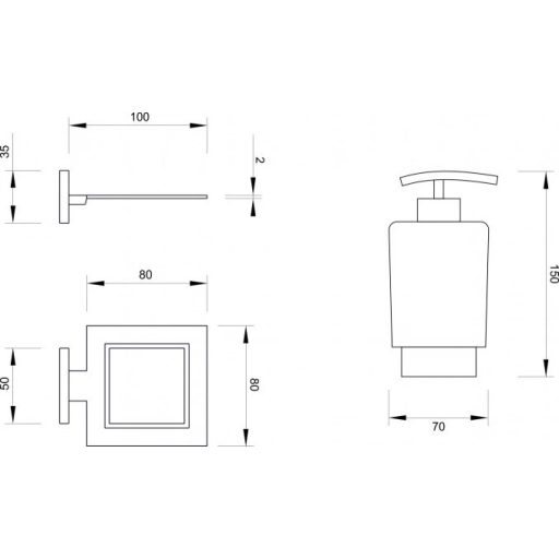 MINOTTI 20700 fali folyékony szappanadagoló, matt fekete, matt üveg tartállyal