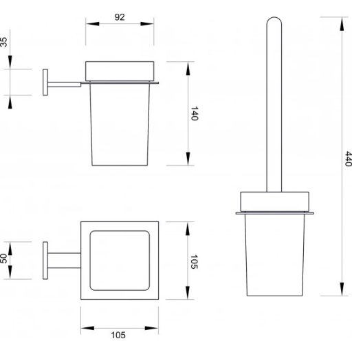 MINOTTI fali WC-kefe – 105x440 mm – Matt fekete/Fehér (20750B)