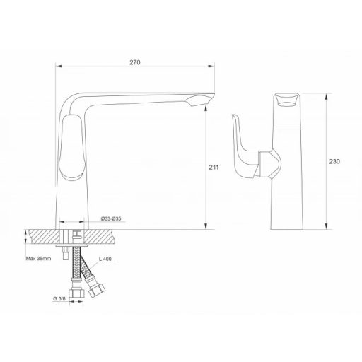 MINOTTI Stela modern hattyúnyakú konyhai csaptelep, 230x270 mm, króm