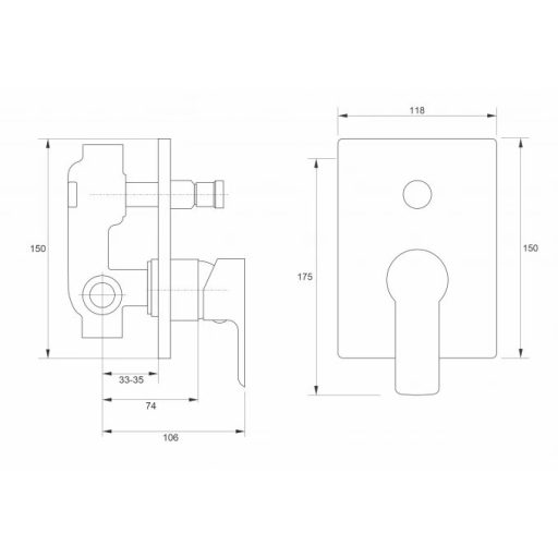 MINOTTI STELA Króm Beépíthető Kád/Zuhany Csaptelep Előlap Váltóval