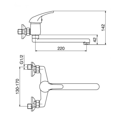 Fali konyhai mosogató csaptelep – Minotti Ekonomik 3115-L – Króm, hosszú kifolyócsővel