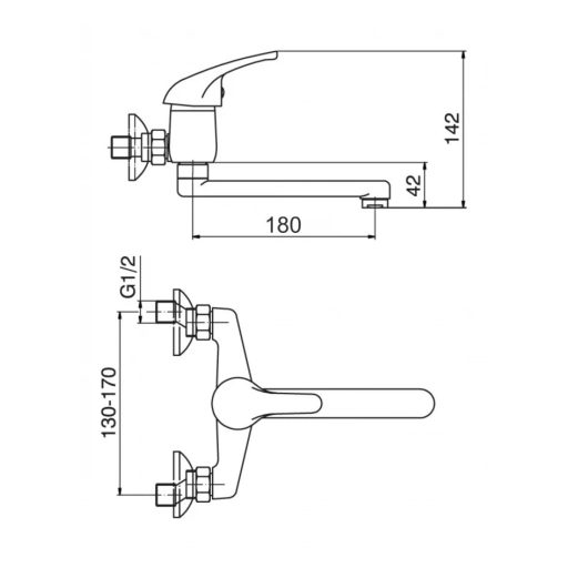 Fali konyhai mosogató csaptelep – Minotti Ekonomik 3115-S – Króm, rövid kifolyócsővel