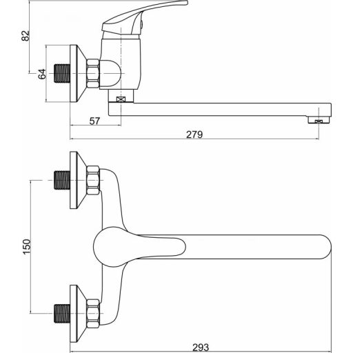Fali konyhai mosogató csaptelep – Minotti Picolo 4415-L – Króm, hosszú kifolyócsővel