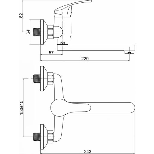 Fali konyhai mosogató csaptelep – Minotti Picolo 4415-S – Króm, rövid kifolyócsővel