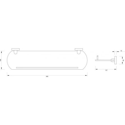 Minotti 50700 kerekített üvegpolc, króm