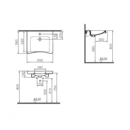 VITRA akadálymentes mosdó – 650x560x160 mm – Fehér