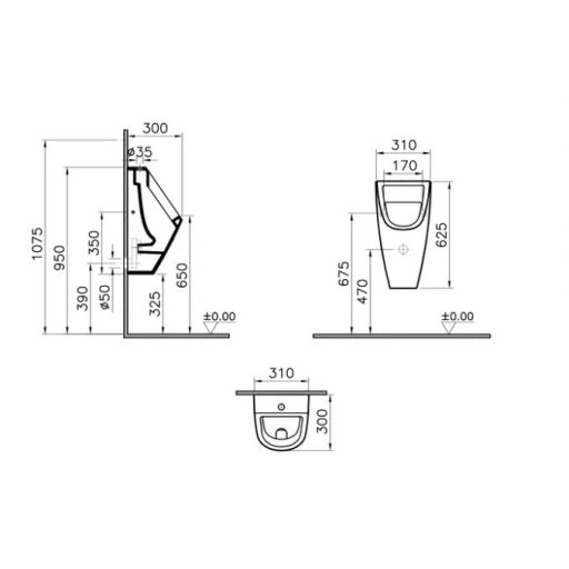 VITRA S20 310 x 300 x 625 mm piszoár – Fehér
