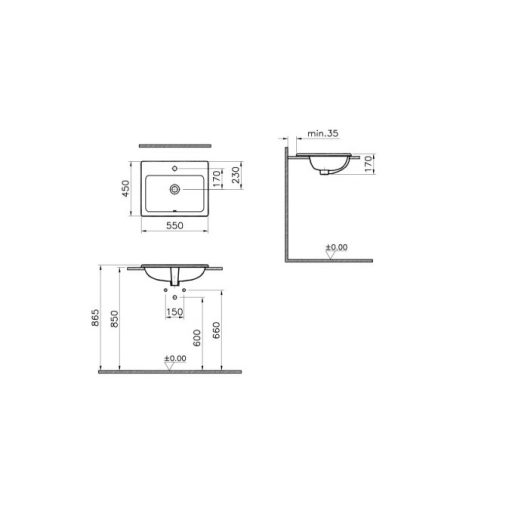 VITRA S20 beépíthető mosdó – 550x450x170 mm – Fehér