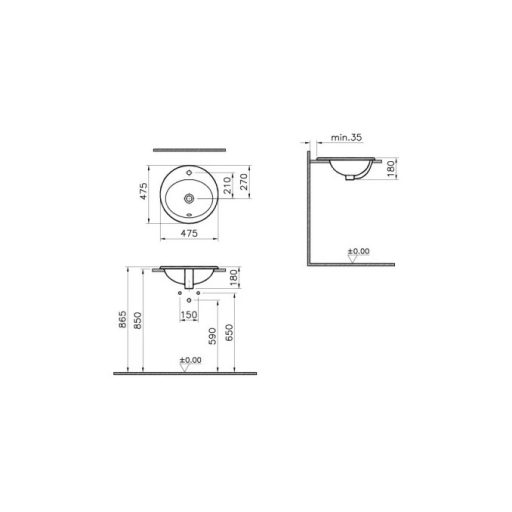 Vitra S20 kerek pultba süllyeszthető mosdó, 475 mm, fehér (5467B003-0001)