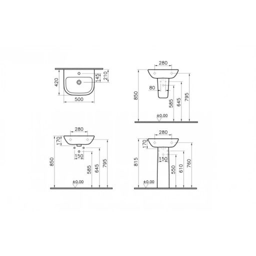Vitra S20 fali mosdó, 50 cm, fehér (5501L003-0001)