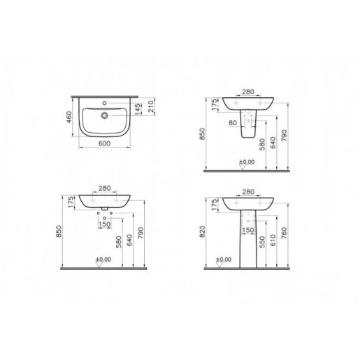 VitrA S20 fali mosdó, 60 cm, fehér (5503L003-0001)