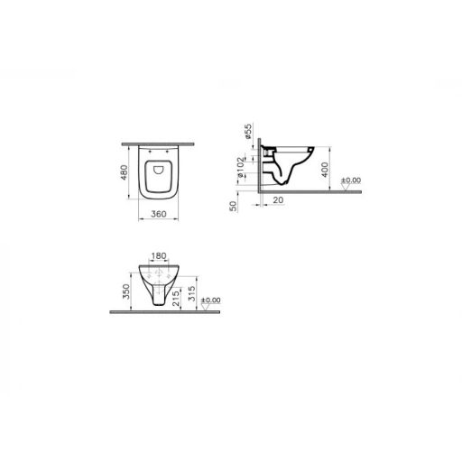 VITRA S20 fali WC csésze 48 cm, compact