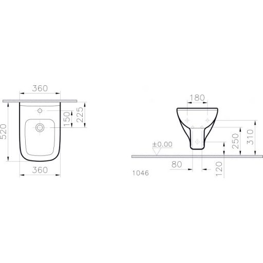 VITRA S20 fali bidé – 520 x 360 x 350 mm – fehér