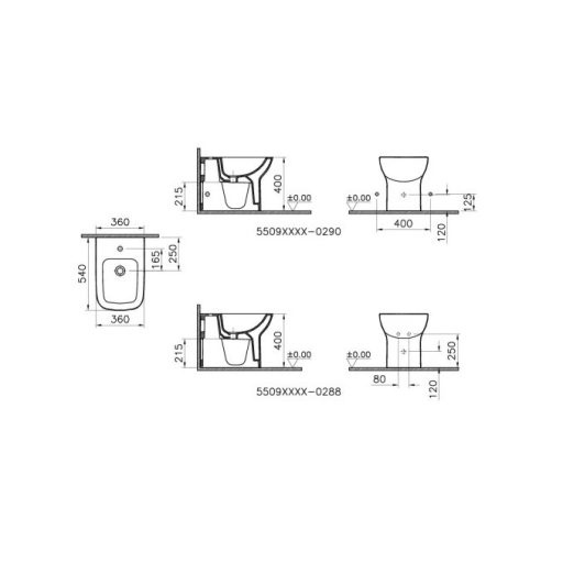 VITRA S20 álló bidé – 540 x 360 x 400 mm – fehér