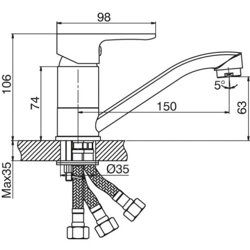Minotti Viva 3 Csöves Rövid Konyhai Csaptelep – Alacsony Nyomású Megoldás Bojlerhez (5514-3S)