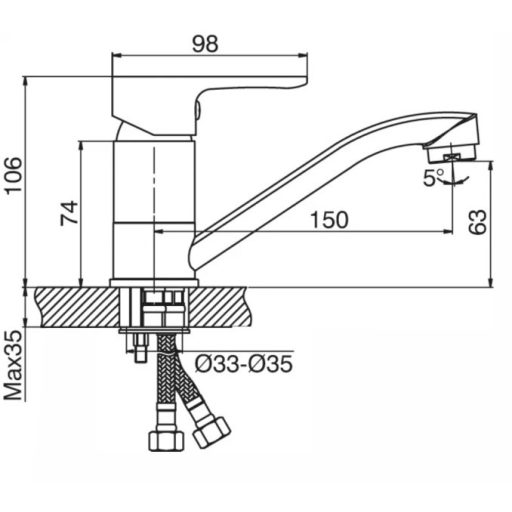 Minotti Viva Rövid Konyhai Mosogató Csaptelep – Modern Design és Kompakt Megoldás (5514-S)