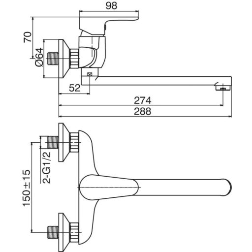 Fali konyhai mosogató csaptelep – Minotti Viva 5515-L – Króm, hosszú kifolyócsővel