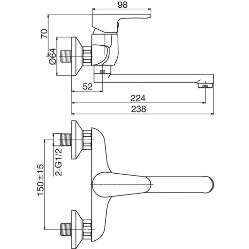 Fali konyhai mosogató csaptelep – Minotti Viva 5515-S – Króm, rövid kifolyócsővel