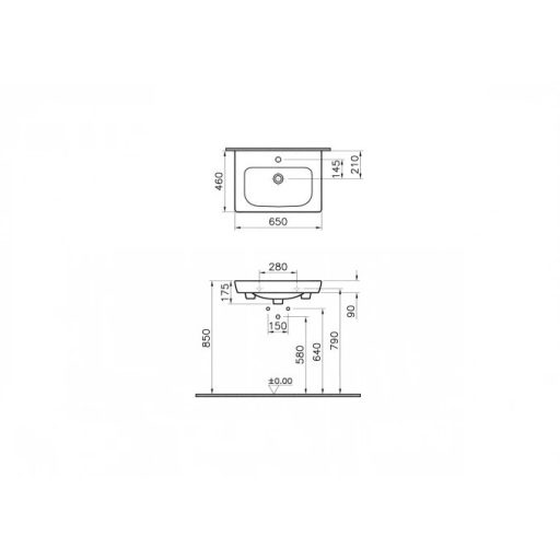 VITRA S20 bútorba építhető mosdó – 650x460x175 mm – Fehér