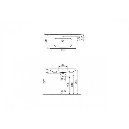 VITRA S20 bútorba építhető mosdó – 850x460x175 mm – Fehér