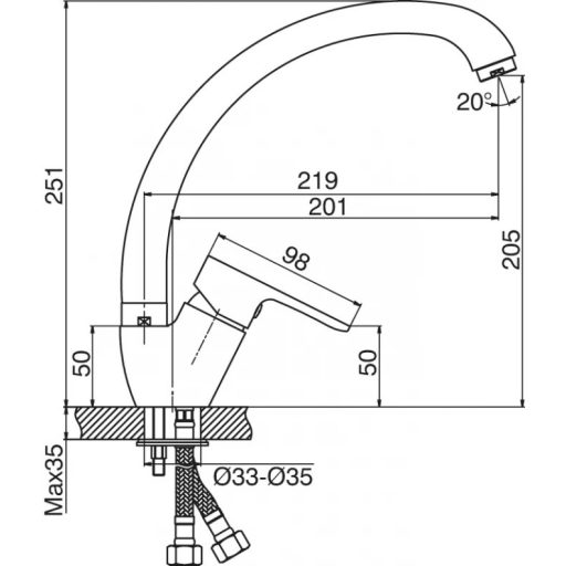 Minotti Viva Magasított Konyhai Mosogató Csaptelep – Elegáns „Labud” Design és Maximális Kényelem (5588)