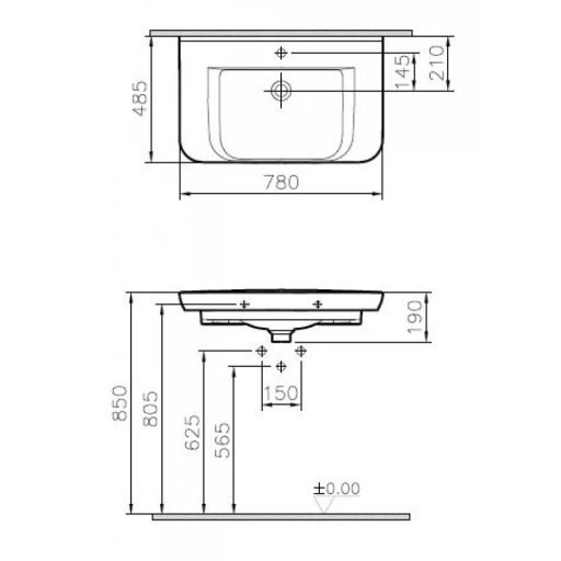 VITRA Sento mosdó 780x485x190 mm, fényes fehér