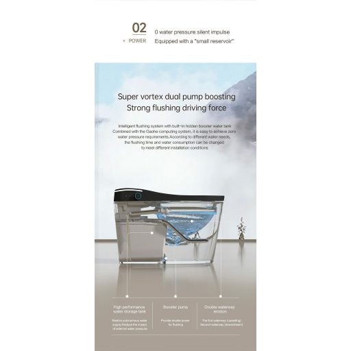 T9013 Padlón álló Monoblokk okos WC – Matt Fekete, beépített víztartállyal és bidé funkcióval