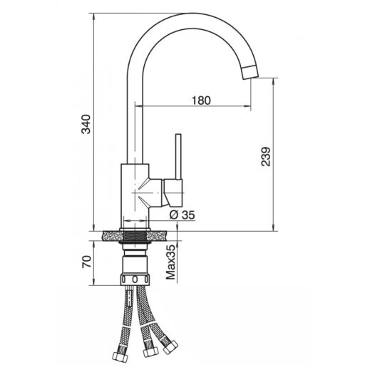 MINOTTI Tubo Dark Elegance alacsony nyomású hattyúnyakú mosogató csaptelep, 340x180 mm, matt fekete