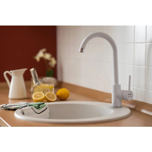 MINOTTI Tubo hattyúnyakú mosogató csaptelep, 340x180 mm, fehér