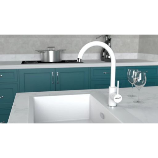 MINOTTI Tubo hattyúnyakú mosogató csaptelep, 340x180 mm, fehér