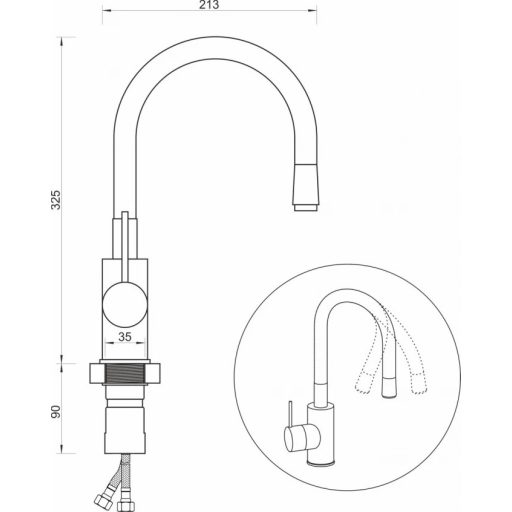 Minotti Tubo Fekete Flexibilis Konyhai Mosogató Csaptelep – Modern Elegancia és Korlátlan Rugalmasság (6128B)