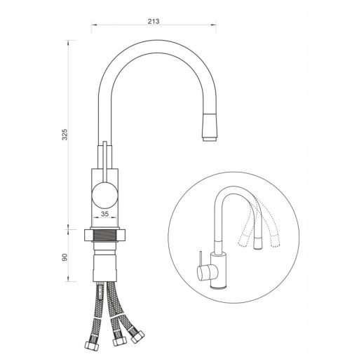 MINOTTI Tubo alacsony nyomású flexibilis mosogatócsaptelep, 325x213 mm, fehér szilikon