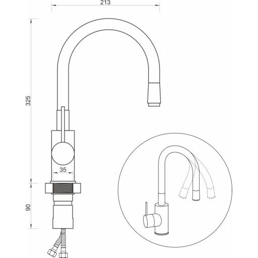 MINOTTI Tubo flexibilis mosogatócsaptelep, 213x325 mm, matt fekete